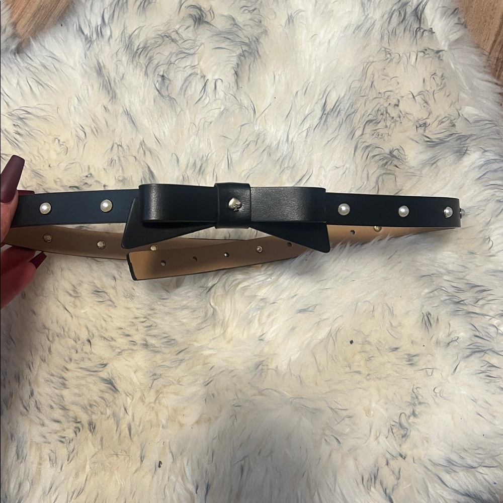 Black and Tan Bow Belt with Pearl Accents